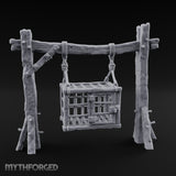 Rope-Bound Rune-Carved Hanging Prisoner Cage Miniature for Dungeons and Dragons, Pathfinder or other TTRPGs