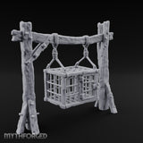 Rope-Bound Rune-Carved Hanging Prisoner Cage Miniature for Dungeons and Dragons, Pathfinder or other TTRPGs