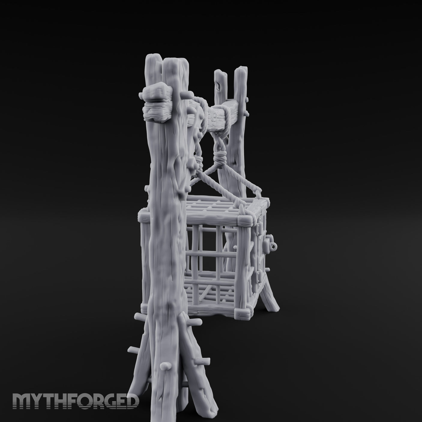 Rope-Bound Rune-Carved Hanging Prisoner Cage Miniature for Dungeons and Dragons, Pathfinder or other TTRPGs