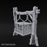 Rope-Bound Rune-Carved Hanging Prisoner Cage Miniature for Dungeons and Dragons, Pathfinder or other TTRPGs
