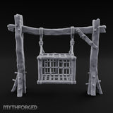 Rope-Bound Rune-Carved Hanging Prisoner Cage Miniature for Dungeons and Dragons, Pathfinder or other TTRPGs