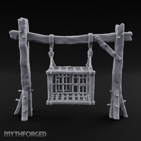 Rope-Bound Rune-Carved Hanging Prisoner Cage Miniature for Dungeons and Dragons, Pathfinder or other TTRPGs