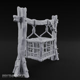 Rope-Bound Rune-Carved Hanging Prisoner Cage Miniature for Dungeons and Dragons, Pathfinder or other TTRPGs
