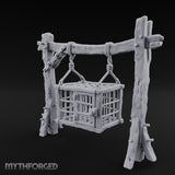 Rope-Bound Rune-Carved Hanging Prisoner Cage Miniature for Dungeons and Dragons, Pathfinder or other TTRPGs