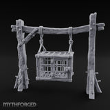 Rope-Bound Rune-Carved Hanging Prisoner Cage Miniature for Dungeons and Dragons, Pathfinder or other TTRPGs