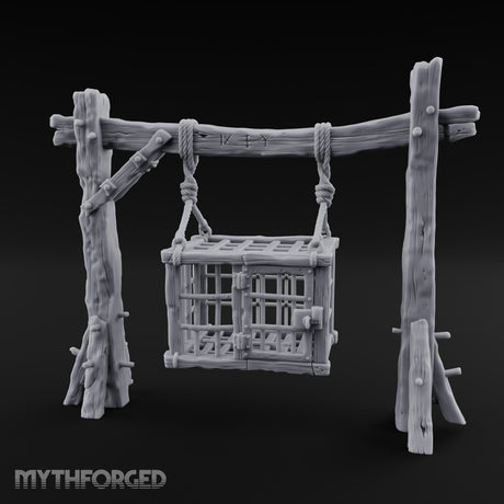 Rope-Bound Rune-Carved Hanging Prisoner Cage Miniature for Dungeons and Dragons, Pathfinder or other TTRPGs