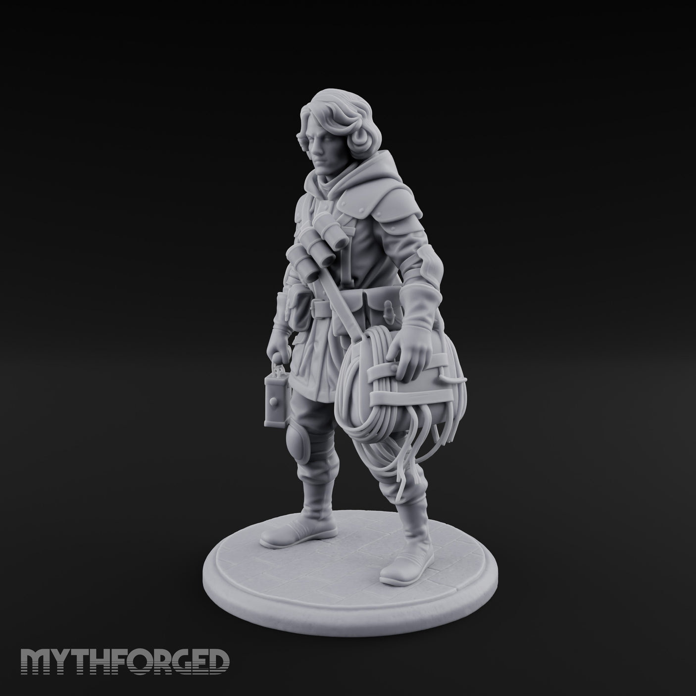 Rope Coiling Human Resistance Fighter Miniature for Dungeons and Dragons, Pathfinder or other TTRPGs
