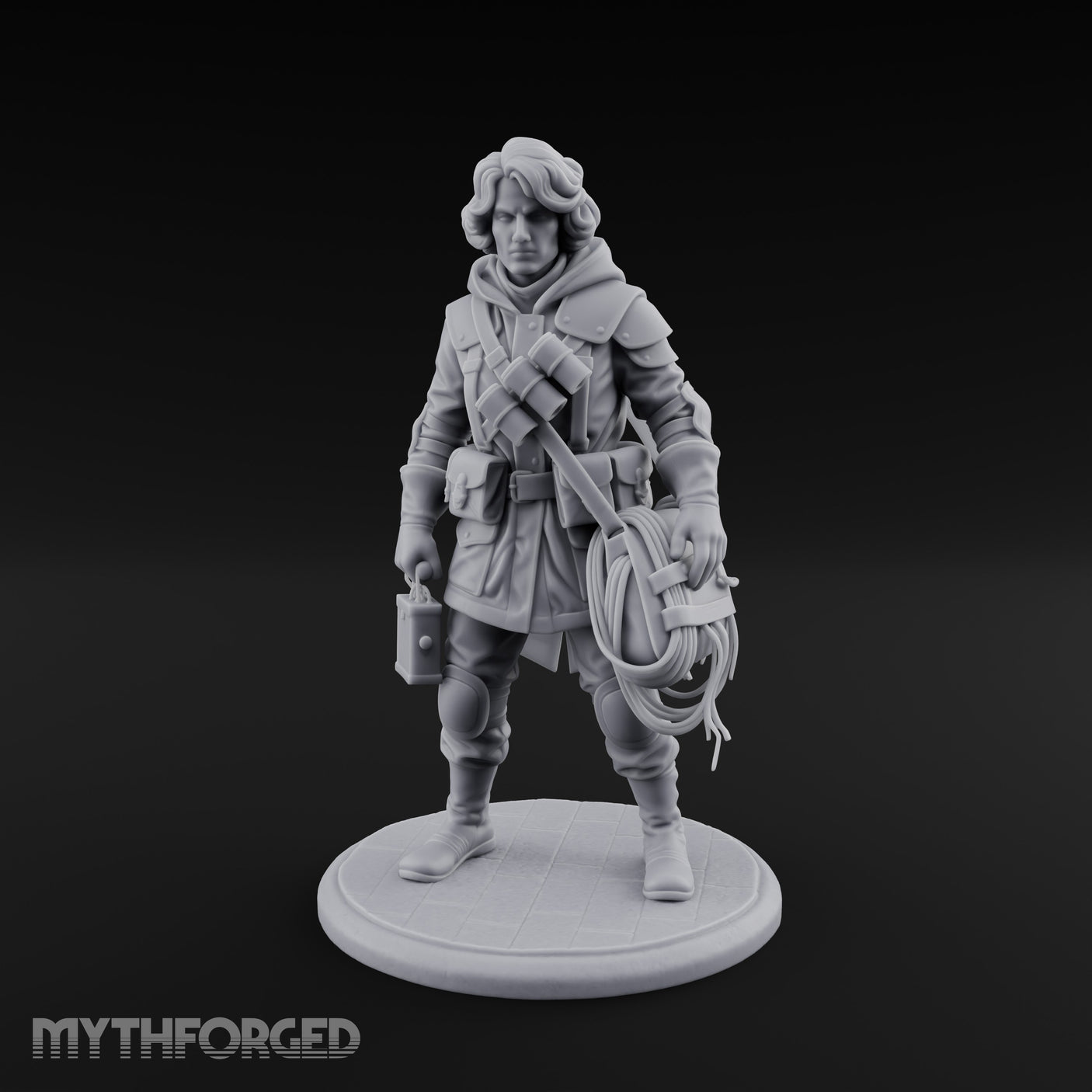 Rope Coiling Human Resistance Fighter Miniature for Dungeons and Dragons, Pathfinder or other TTRPGs