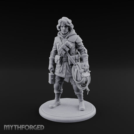 Rope Coiling Human Resistance Fighter Miniature for Dungeons and Dragons, Pathfinder or other TTRPGs