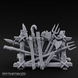 Rope-Crossed Axe-Bristling Tribal Weapon Stand Miniature for Dungeons and Dragons, Pathfinder or other TTRPGs