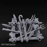 Rope-Crossed Axe-Bristling Tribal Weapon Stand Miniature for Dungeons and Dragons, Pathfinder or other TTRPGs