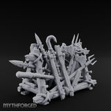 Rope-Crossed Axe-Bristling Tribal Weapon Stand Miniature for Dungeons and Dragons, Pathfinder or other TTRPGs