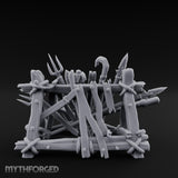 Rope-Crossed Axe-Bristling Tribal Weapon Stand Miniature for Dungeons and Dragons, Pathfinder or other TTRPGs