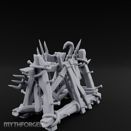 Rope-Crossed Axe-Bristling Tribal Weapon Stand Miniature for Dungeons and Dragons, Pathfinder or other TTRPGs
