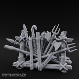 Rope-Crossed Axe-Bristling Tribal Weapon Stand Miniature for Dungeons and Dragons, Pathfinder or other TTRPGs
