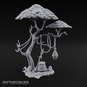 Rope-Draped Idol-Rooted Tribal Canopy Tree Scene Miniature for Dungeons and Dragons, Pathfinder or other TTRPGs