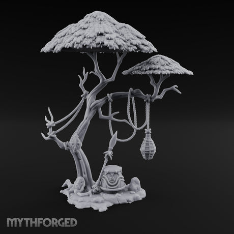 Rope-Draped Idol-Rooted Tribal Canopy Tree Scene Miniature for Dungeons and Dragons, Pathfinder or other TTRPGs