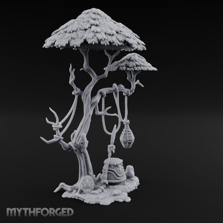Rope-Draped Idol-Rooted Tribal Canopy Tree Scene Miniature for Dungeons and Dragons, Pathfinder or other TTRPGs