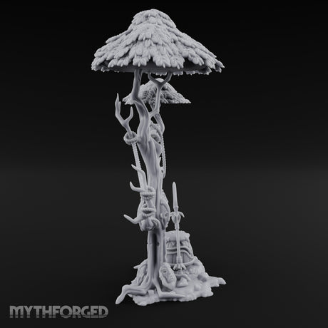 Rope-Draped Idol-Rooted Tribal Canopy Tree Scene Miniature for Dungeons and Dragons, Pathfinder or other TTRPGs