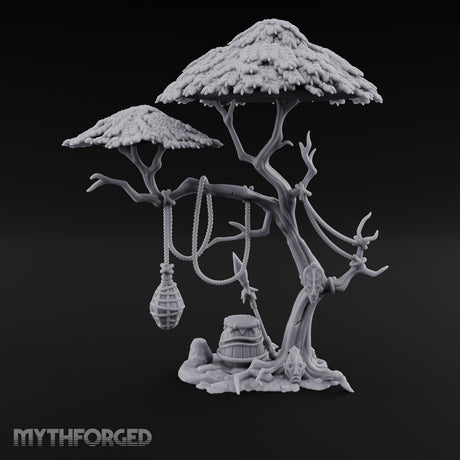 Rope-Draped Idol-Rooted Tribal Canopy Tree Scene Miniature for Dungeons and Dragons, Pathfinder or other TTRPGs