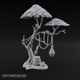 Rope-Draped Idol-Rooted Tribal Canopy Tree Scene Miniature for Dungeons and Dragons, Pathfinder or other TTRPGs