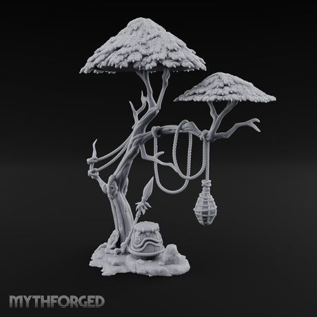 Rope-Draped Idol-Rooted Tribal Canopy Tree Scene Miniature for Dungeons and Dragons, Pathfinder or other TTRPGs
