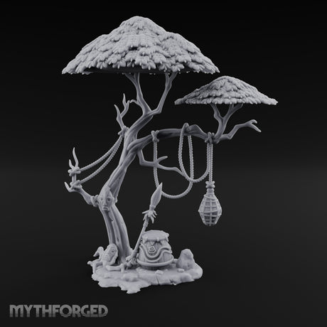 Rope-Draped Idol-Rooted Tribal Canopy Tree Scene Miniature for Dungeons and Dragons, Pathfinder or other TTRPGs
