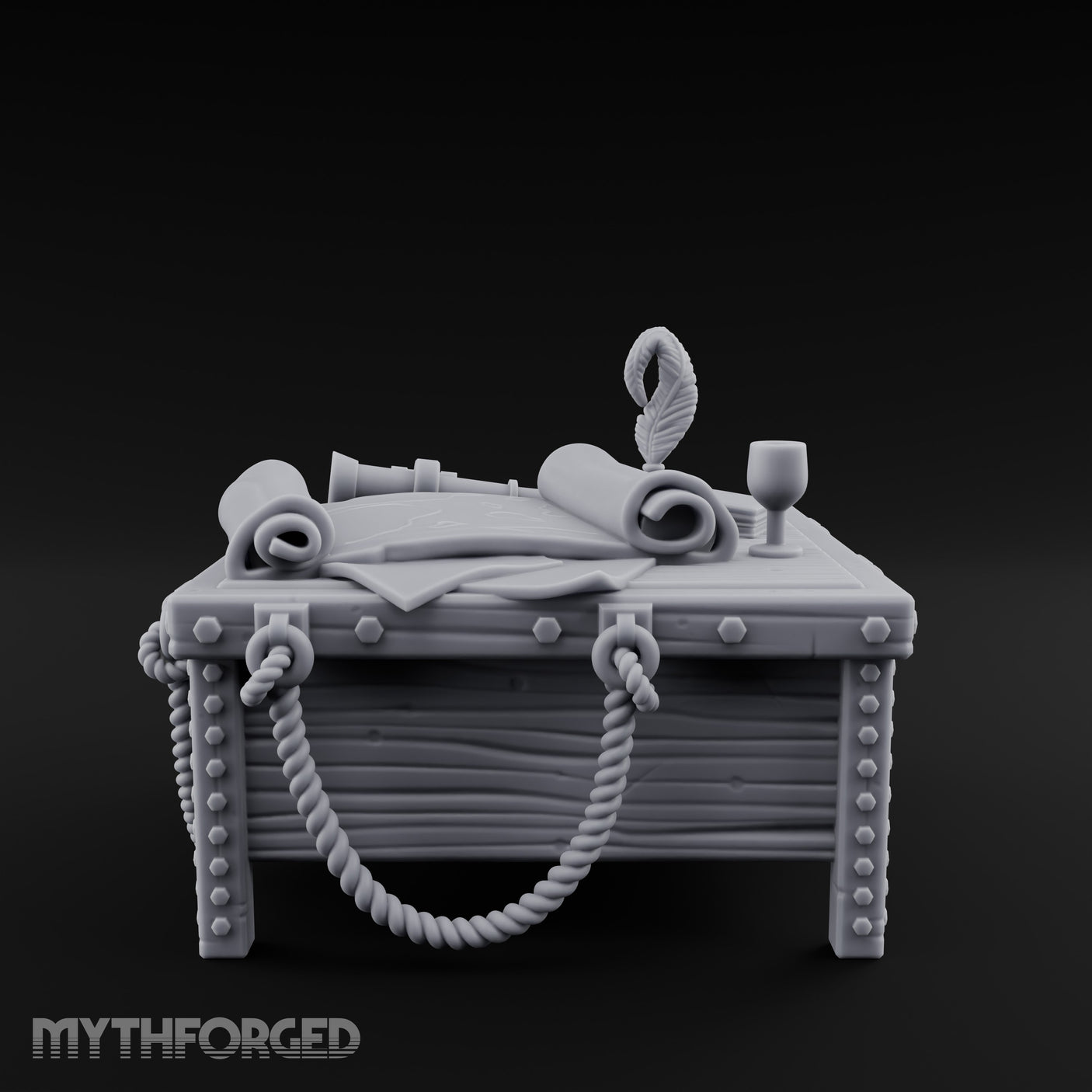 Rope-Draped Map-Strewn Navigator's Chart Table Miniature for Dungeons and Dragons, Pathfinder or other TTRPGs