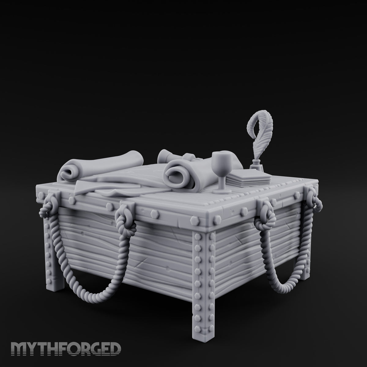 Rope-Draped Map-Strewn Navigator's Chart Table Miniature for Dungeons and Dragons, Pathfinder or other TTRPGs