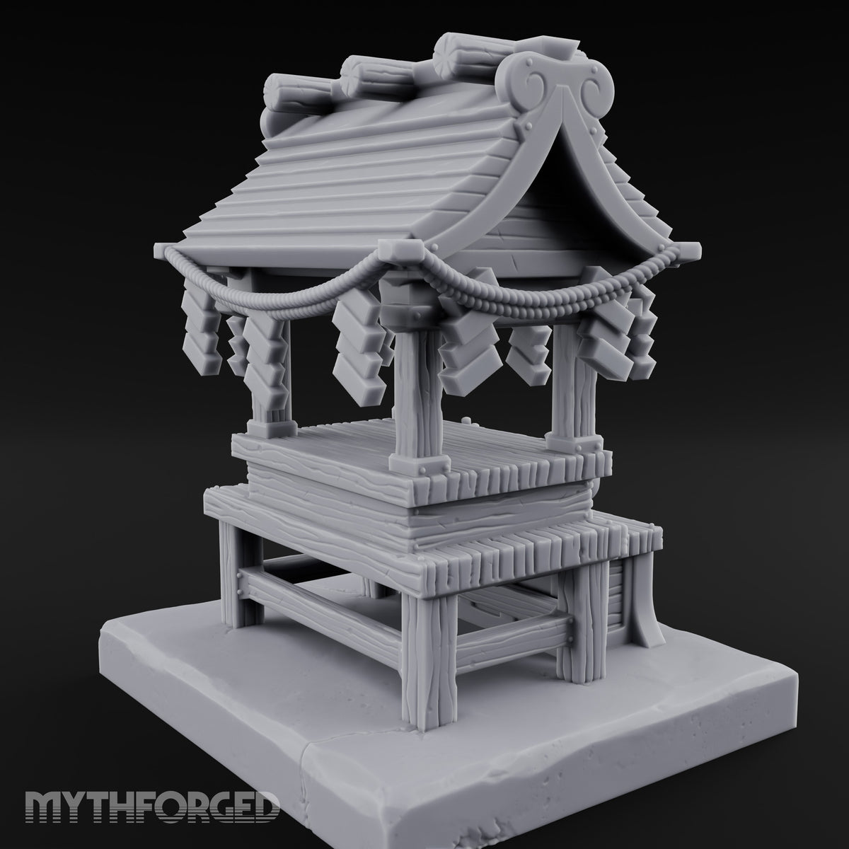Rope-Draped Offering-Bowled Japanese Wayside Shrine Miniature for Dungeons and Dragons, Pathfinder or other TTRPGs