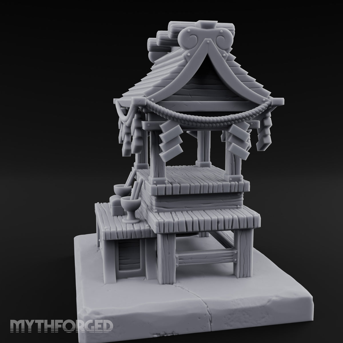 Rope-Draped Offering-Bowled Japanese Wayside Shrine Miniature for Dungeons and Dragons, Pathfinder or other TTRPGs