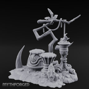 Rope-Hung Flame-Topped Tribal Drum Scene Miniature for Dungeons and Dragons, Pathfinder or other TTRPGs