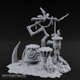 Rope-Hung Flame-Topped Tribal Drum Scene Miniature for Dungeons and Dragons, Pathfinder or other TTRPGs