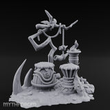Rope-Hung Flame-Topped Tribal Drum Scene Miniature for Dungeons and Dragons, Pathfinder or other TTRPGs