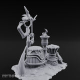 Rope-Hung Flame-Topped Tribal Drum Scene Miniature for Dungeons and Dragons, Pathfinder or other TTRPGs