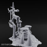 Rope-Hung Flame-Topped Tribal Drum Scene Miniature for Dungeons and Dragons, Pathfinder or other TTRPGs