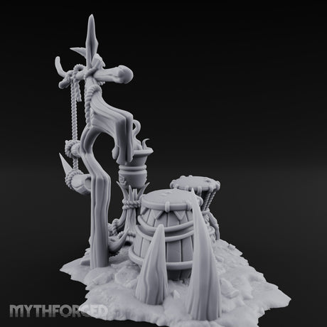 Rope-Hung Flame-Topped Tribal Drum Scene Miniature for Dungeons and Dragons, Pathfinder or other TTRPGs