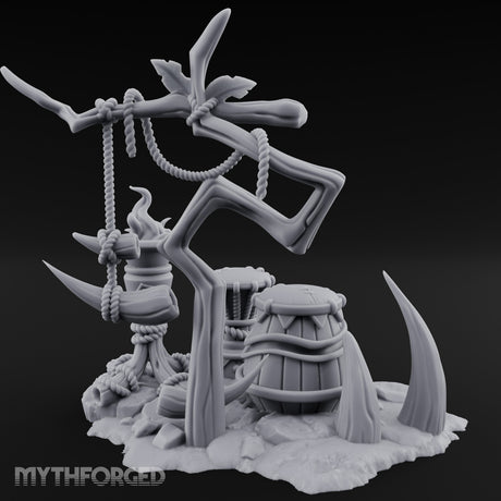 Rope-Hung Flame-Topped Tribal Drum Scene Miniature for Dungeons and Dragons, Pathfinder or other TTRPGs