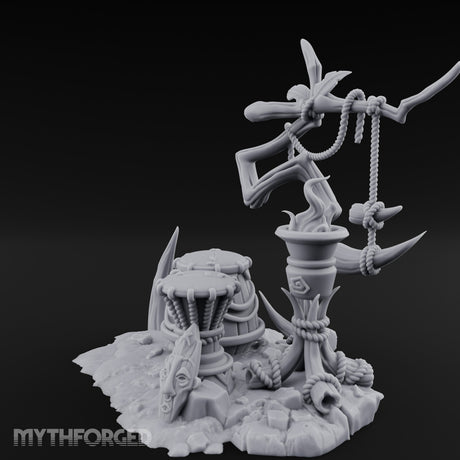 Rope-Hung Flame-Topped Tribal Drum Scene Miniature for Dungeons and Dragons, Pathfinder or other TTRPGs