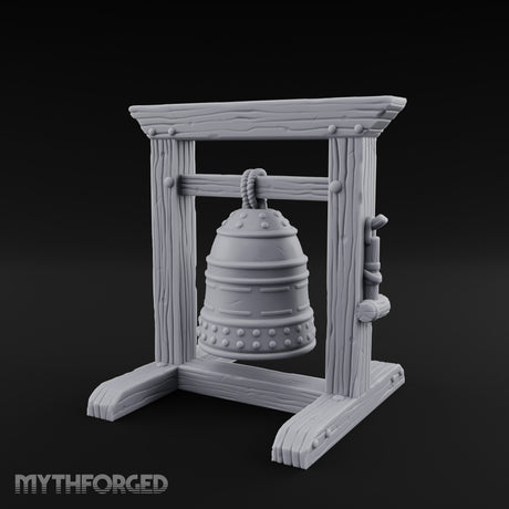Rope-Hung Rivet-Studded Temple Bell Stand Miniature for Dungeons and Dragons, Pathfinder or other TTRPGs
