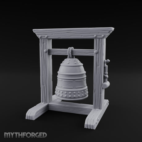 Rope-Hung Rivet-Studded Temple Bell Stand Miniature for Dungeons and Dragons, Pathfinder or other TTRPGs