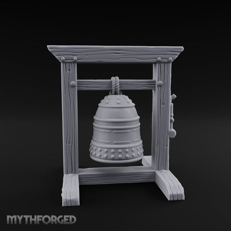 Rope-Hung Rivet-Studded Temple Bell Stand Miniature for Dungeons and Dragons, Pathfinder or other TTRPGs