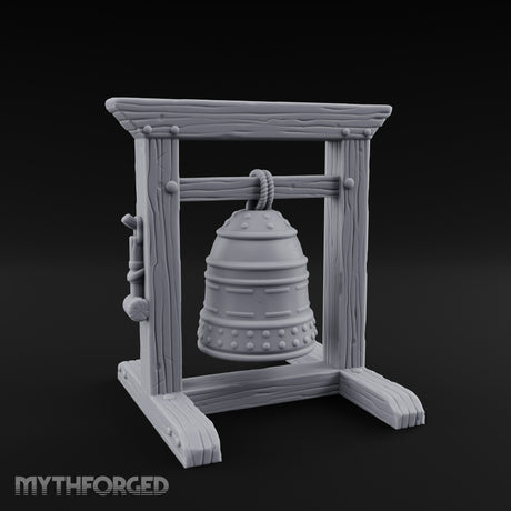 Rope-Hung Rivet-Studded Temple Bell Stand Miniature for Dungeons and Dragons, Pathfinder or other TTRPGs