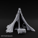Rope-Knotted Firewood-Stocked Wilderness Tent Camp Miniature for Dungeons and Dragons, Pathfinder or other TTRPGs