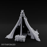 Rope-Knotted Firewood-Stocked Wilderness Tent Camp Miniature for Dungeons and Dragons, Pathfinder or other TTRPGs