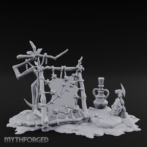 Rope-Knotted Shield-Hung Tribal Weapon Display Scene Miniature for Dungeons and Dragons, Pathfinder or other TTRPGs