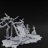 Rope-Knotted Shield-Hung Tribal Weapon Display Scene Miniature for Dungeons and Dragons, Pathfinder or other TTRPGs