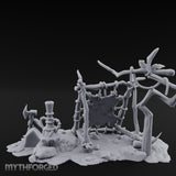 Rope-Knotted Shield-Hung Tribal Weapon Display Scene Miniature for Dungeons and Dragons, Pathfinder or other TTRPGs