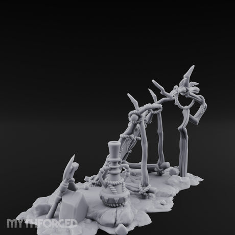 Rope-Knotted Shield-Hung Tribal Weapon Display Scene Miniature for Dungeons and Dragons, Pathfinder or other TTRPGs