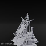 Rope-Knotted Shield-Hung Tribal Weapon Display Scene Miniature for Dungeons and Dragons, Pathfinder or other TTRPGs
